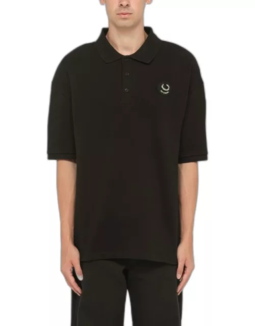 Black cotton short sleeve polo shirt