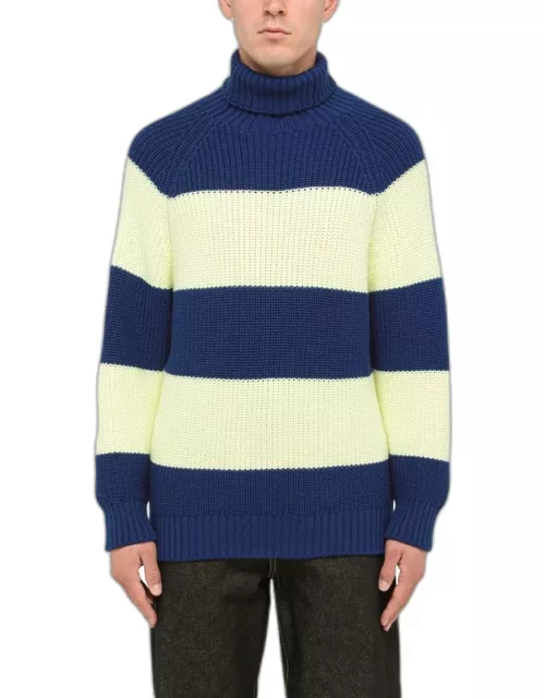 Blue and yellow turtle-neck sweater