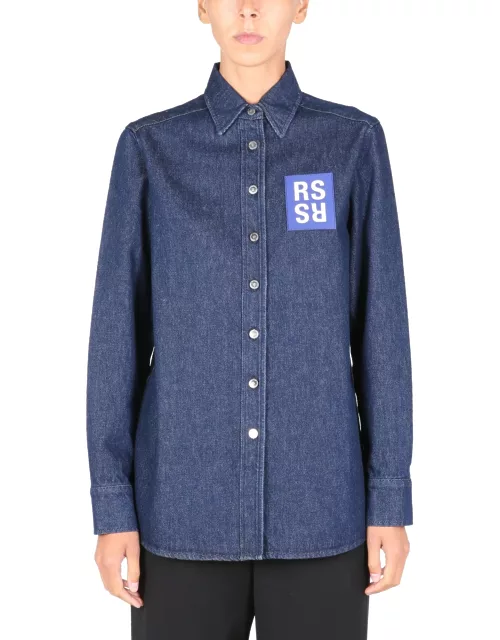 raf simons shirt jacket with logo patch