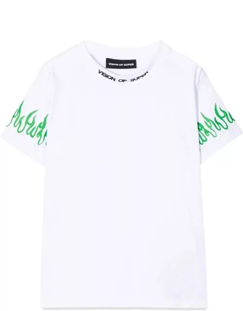 vision of super t-shirt with green spray flame