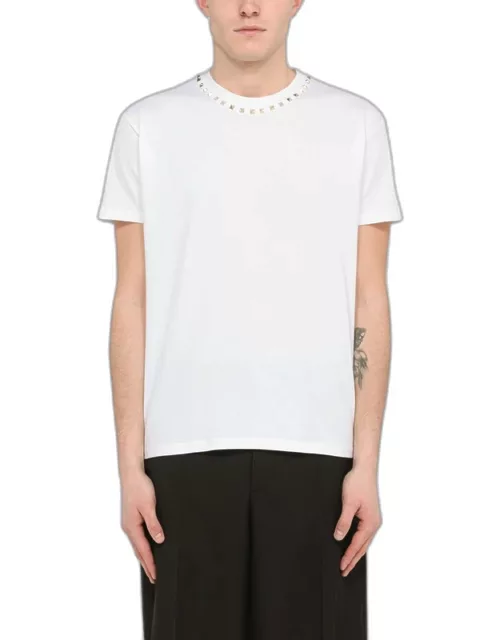 White crew-neck T-shirt with stud