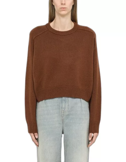 Brown wool and cashmere crew neck sweater