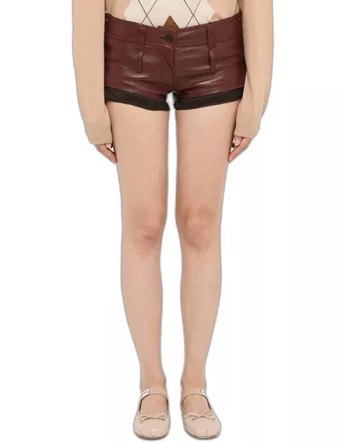Ultra-short shorts in plum-coloured leather