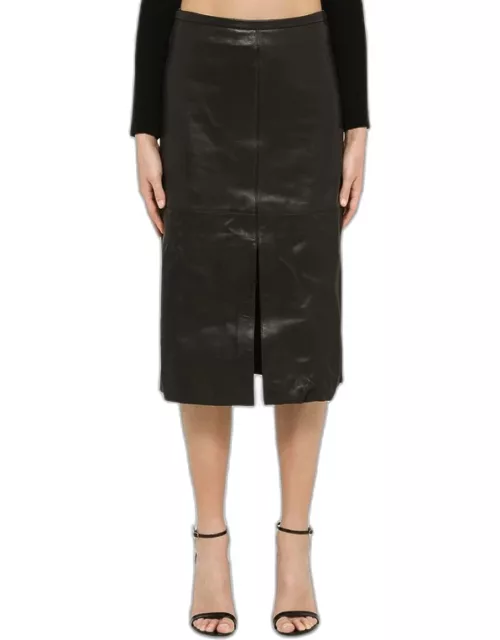 Black leather pencil skirt