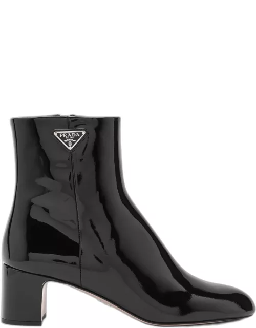 Black patent leather ankle boot