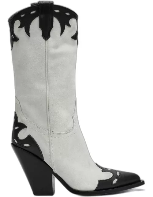 Milk/black suede boot