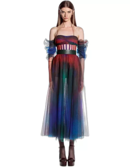 Hussein Bazaza Print Tulle Top and Skirt