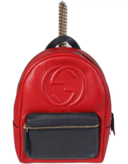 Gucci Red/Navy Pebbled Leather Soho Chain Backpack