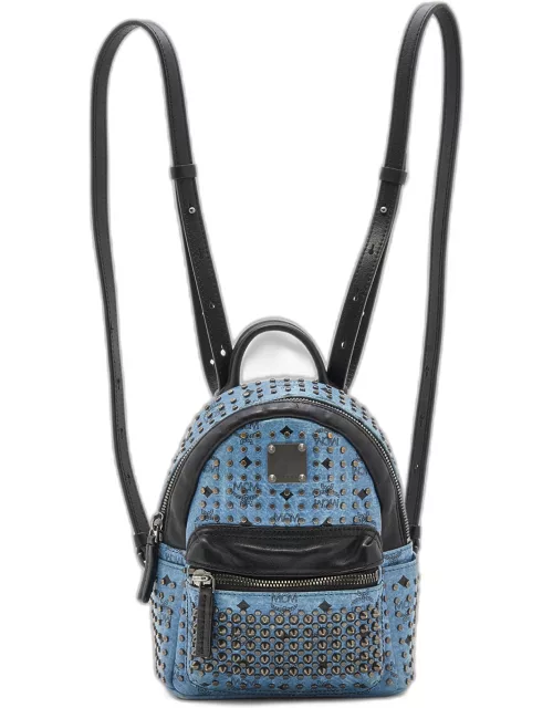 MCM Blue Visetos Coated Canvas Mini Stark Studded Backpack