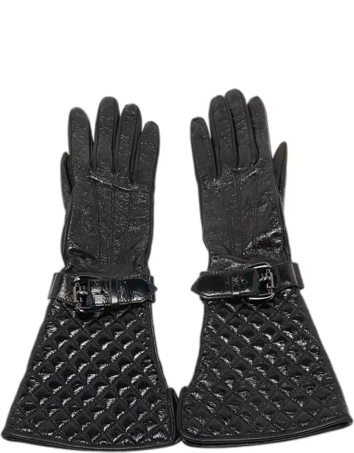 Burberry Black Quilted Glossy Leather Buckle Glove