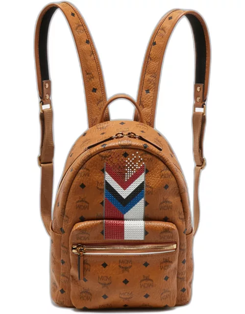 MCM Cognac Visetos Coated Canvas Small Stark Backpack