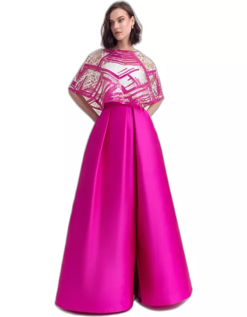 Gemy Maalouf Cape Sequin Top and Satin Skirt