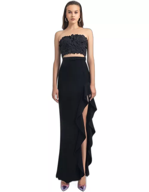 Gemy Maalouf Laser-Cut Top and Crepe Skirt