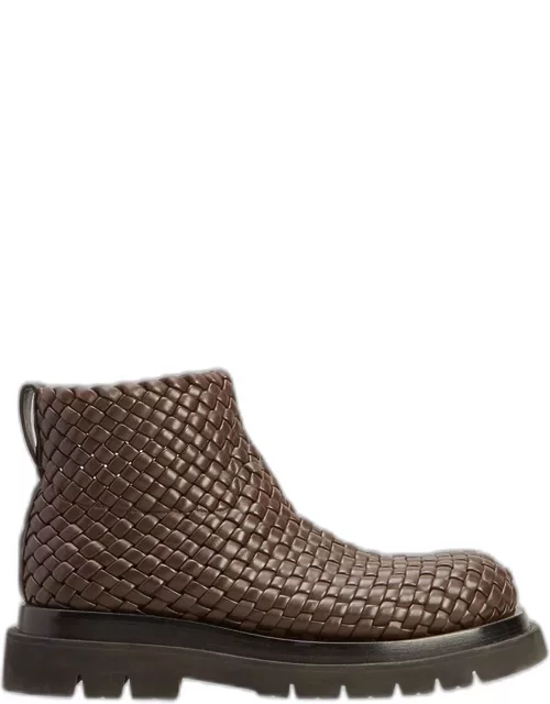 Men's Lug-Sole Woven Leather Ankle Boot