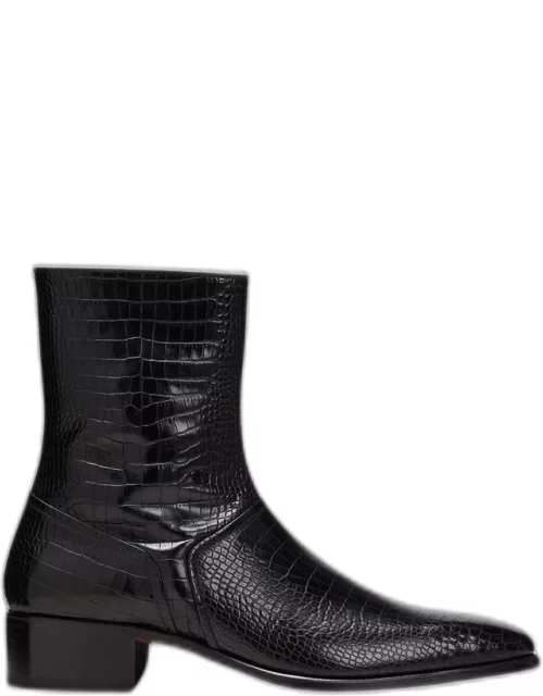 Men's Alec Alligator-Print Leather Zip Ankle Boot