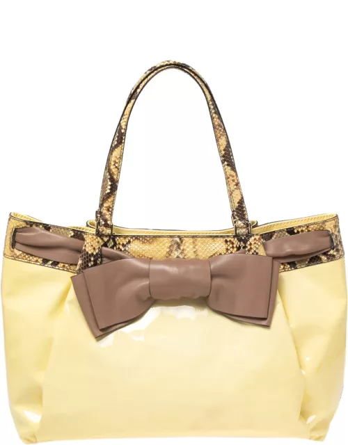 Valentino White/Brown Patent Leather and Python Large Aphrodite Bow Bag