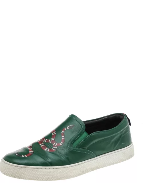 Gucci Green Leather Dublin Snake Print Slip On Sneaker