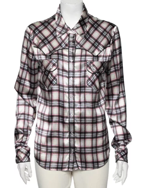 Roberto Cavalli Multicolored Checkered Silk Button Front Shirt