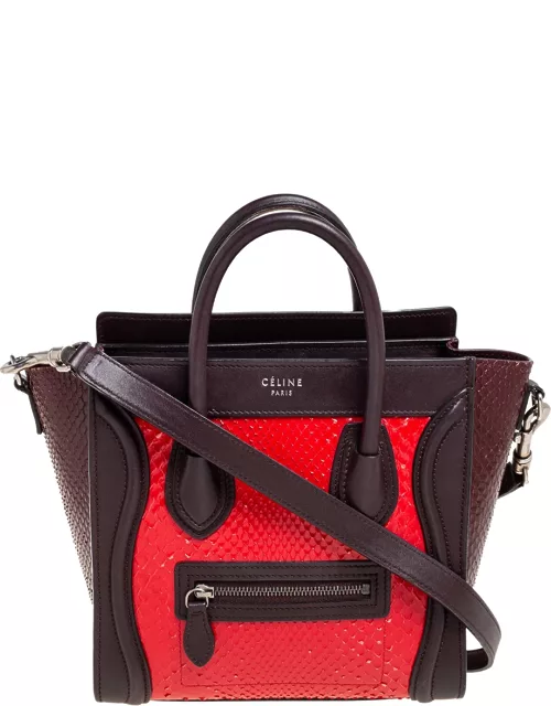 Céline Tri Color Leather and Snakeskin Nano Luggage Tote