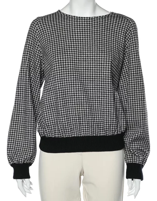 Max Mara Grey Houndstooth Patterned Wool Sweatshirt