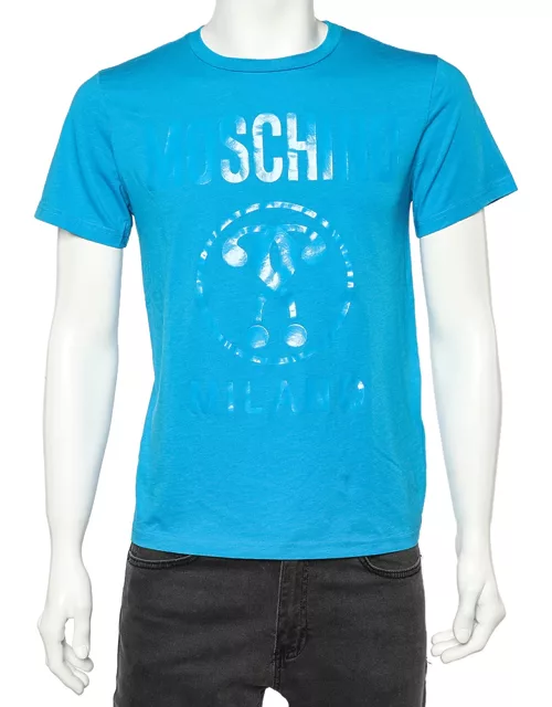 Moschino Couture Blue Logo Printed Cotton T-Shirt