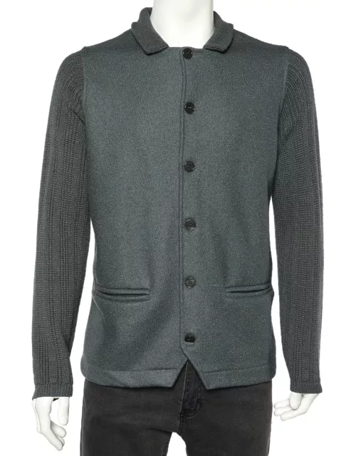Giorgio Armani Grey Wool & Knit Sleeve Detail Button Front Jacket