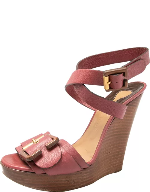 Chloe Red Leather Ankle Wrap Wedge Sandal