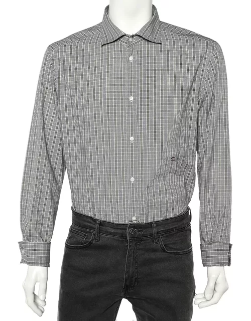 Just Cavalli Grey Checkered Cotton Button Front Shirt