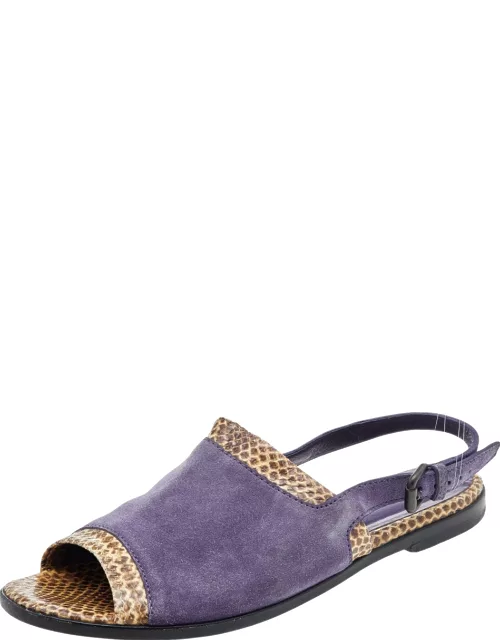 Bottega Veneta Purple/Beige Suede And Python Leather Slingback Flat Sandal