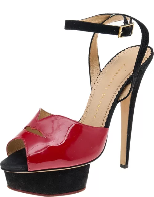 Charlotte Olympia Red Suede And Patent Leather Platform Sandal