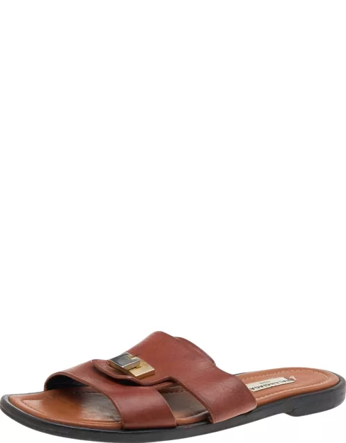 Balenciaga Brown Leather Slide Sandal