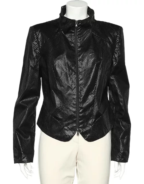 Emporio Armani Black Textured Cotton Zip Front Jacket