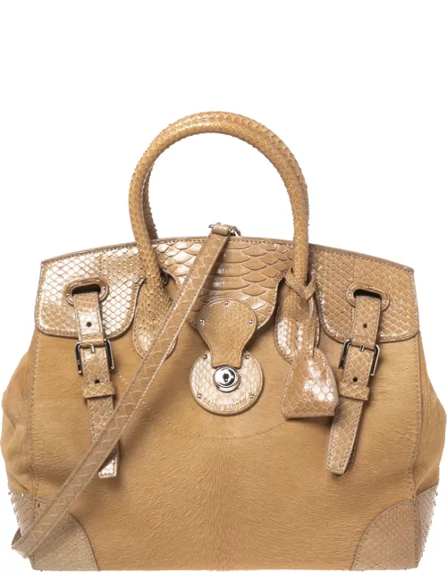 Ralph Lauren Beige Calfhair and Python Ricky Tote
