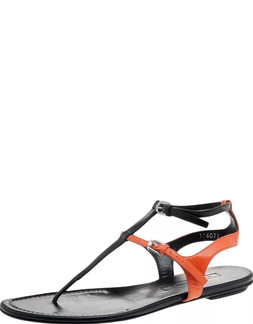 Ralph Lauren Collection Black/Orange Leather Thong Flat Sandal