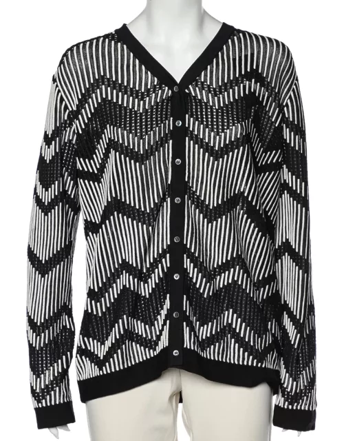 M Missoni Monochrome Patterned Perforated Knit Button Front Cardigan