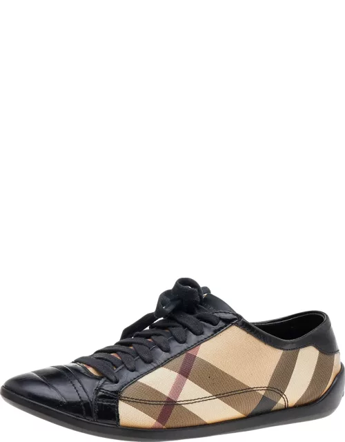 Burberry Black/Beige Canvas And Patent Leather Low Top Sneaker