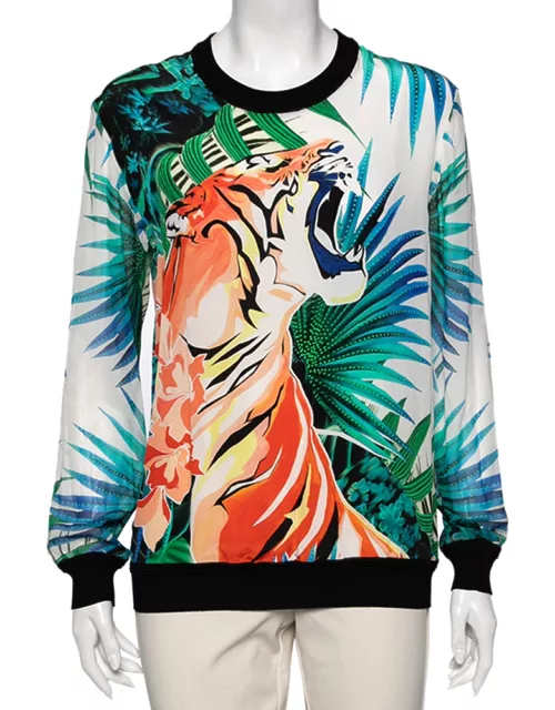 Roberto Cavalli Multicolor Printed Silk Long Sleeve T-Shirt
