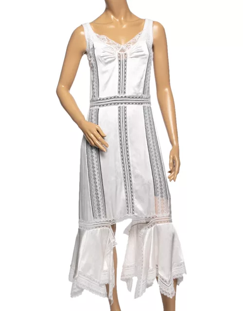 Burberry White Satin & Lace Paneled Slip Dress