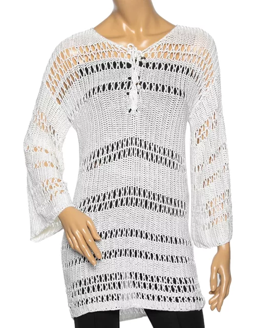Ralph Lauren White Perforated Knit Long Sleeve Top