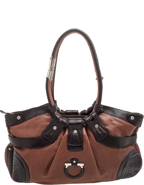 Salvatore Ferragamo Brown Leather Gancini Shoulder Bag