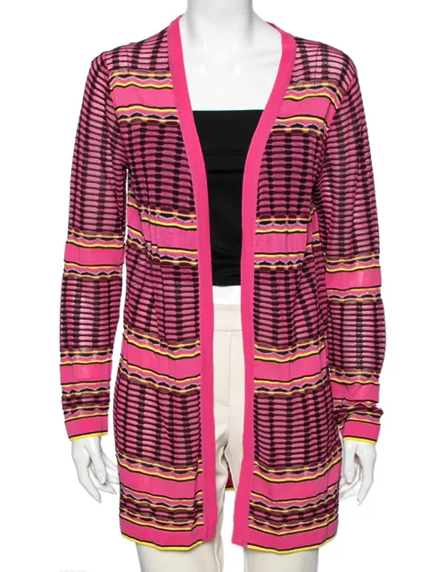 M Missoni Pink Patterned Knit Open Front Cardigan