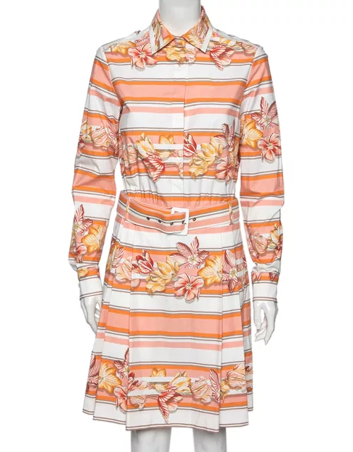 Salvatore Ferragamo Multicolor Printed Cotton Belted Long Sleeve Shirt Dress
