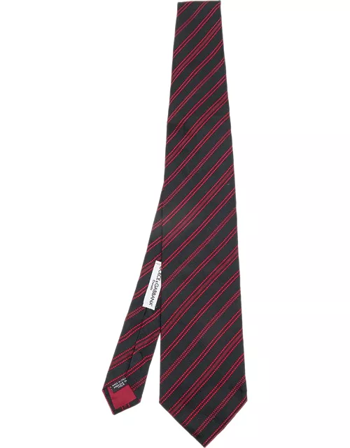 Dolce & Gabbana Red & Black Striped Silk Jacquard Tie