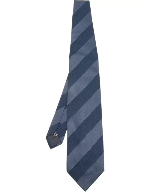 Emporio Armani Navy Blue Striped Silk Tie