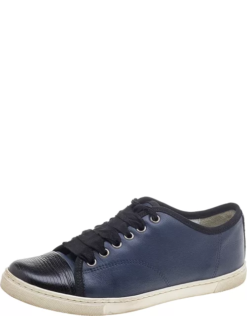 Lanvin Black/Navy Blue Lizard Embossed and Leather Low Top Sneaker
