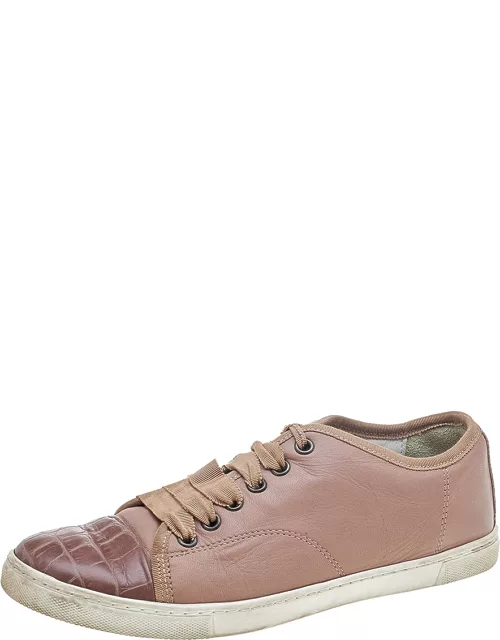Lanvin Pink Croc Embossed and Leather Low Top Sneaker