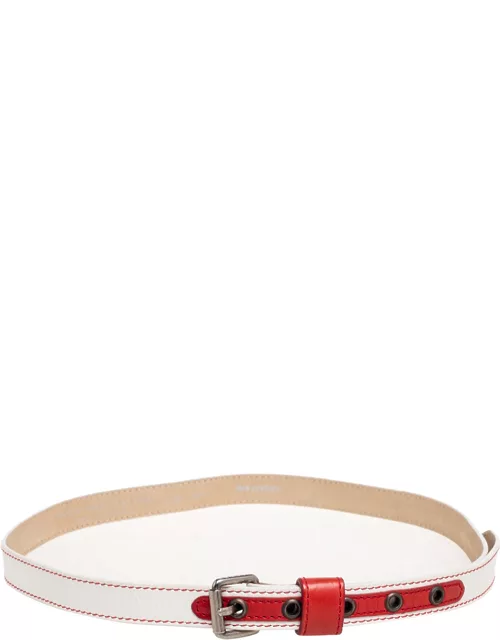 Marc by Marc Jacobs White/Red Leather Buckle Belt S/