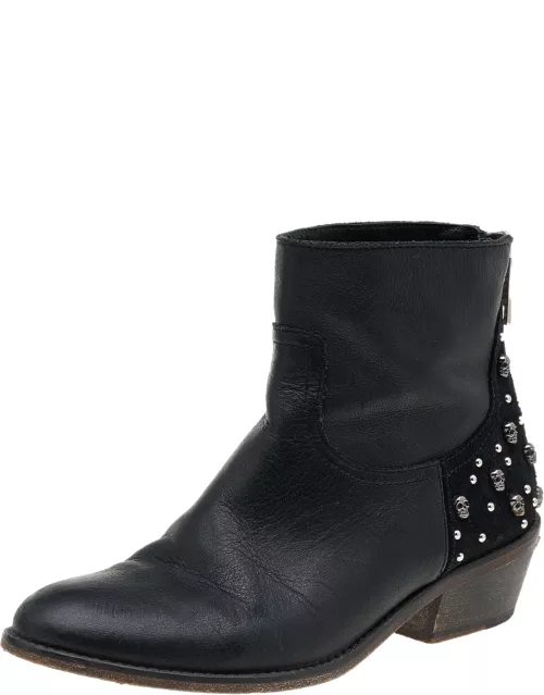Zadig And Voltaire Black Leather Embellished Ankle Boot
