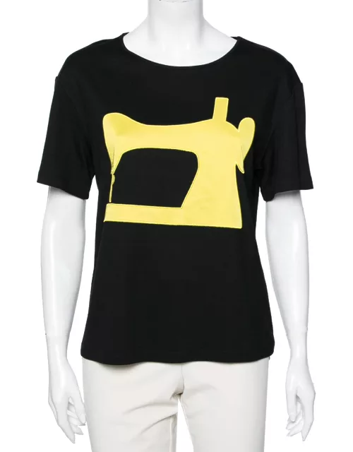 Moschino Cheap and Chic Black Jersey Sewing Machine Appliqued T-Shirt