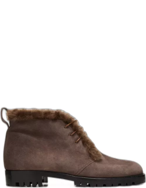 Mircus Suede Shearling Lace-Up Bootie